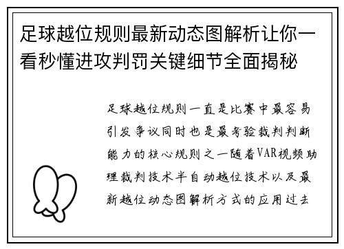 足球越位规则最新动态图解析让你一看秒懂进攻判罚关键细节全面揭秘 足球越位规则最新动态图解析让你一看秒懂进攻判罚关键细节全面揭秘